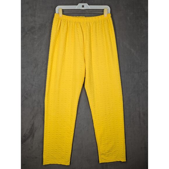 Vtg Polyester Pull-On Pants Womens Large Yellow Dressy Party Textured - Picture 1 of 9